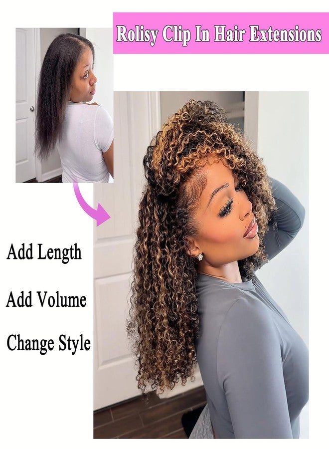 Rolisy Kinky Curly Clip In Hair Extensions Human Hair Curly Hair Extensions Clip In Human Hair for Balck Women 3C 4A Afro Kinky Curly Hair Clip Ins Soft Brazilian Remy Hair Thick Ends P1B/30 14inch 8pcs - Image 4